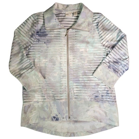 Chico's Zenergy Floral Burnout-Striped Jacket - Chico's 0 = US 4/S - Picture 2 of 12